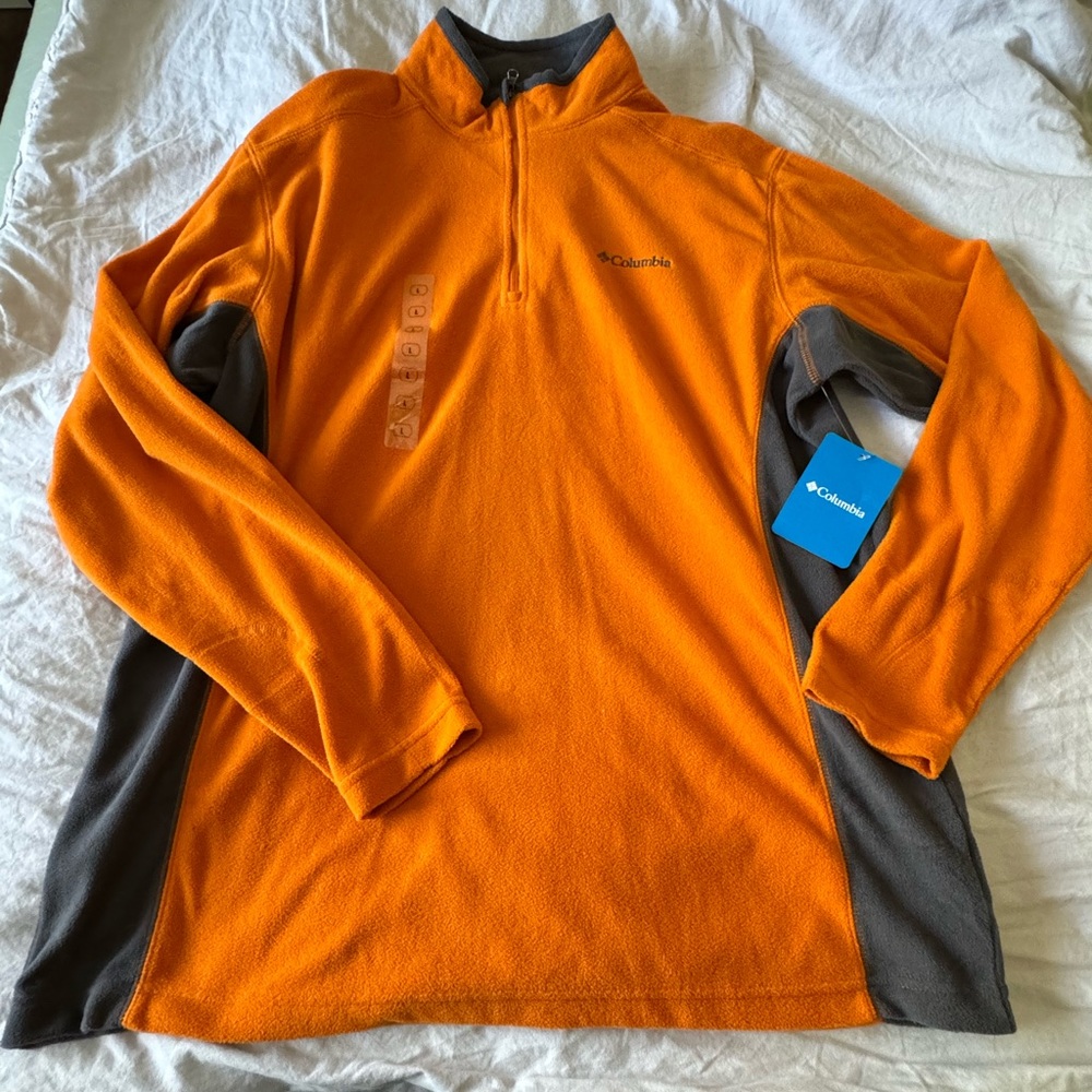 Columbia Pine Ridge Half Zip Orange Grey NWT Large L Men’s Fleece